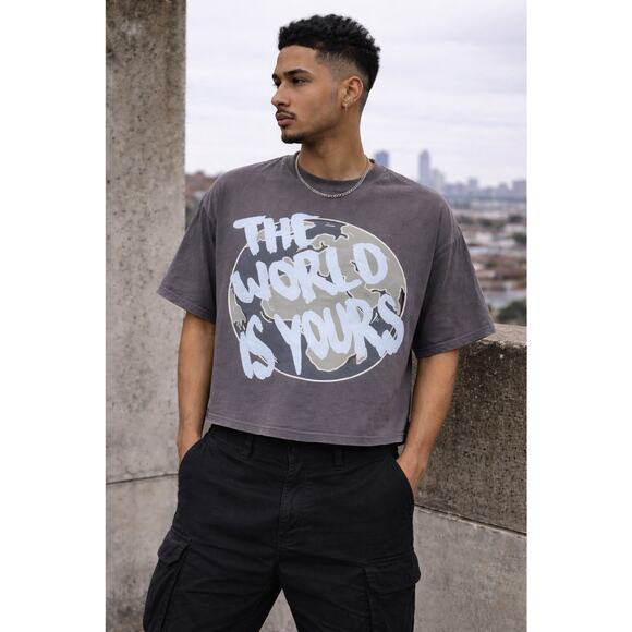 Yours Other - Streetwear Graphic T-Shirt “The World Is Yours” Cityscape Oversized Washed Tee